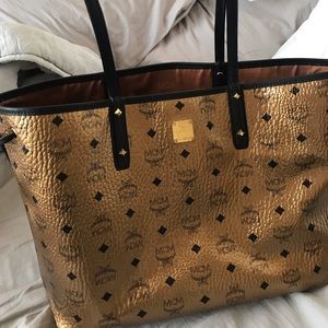 Authentic MCM Metallic Visetos Medium Tote Bag